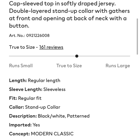 H&M stand up collar black and white printed top size XS sold out - Picture 5 of 6